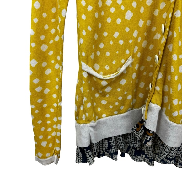 * Leifsdottir Anthropologie Cardigan Yellow Ruffle Detail Preppy Dot Y2K - Picture 6 of 13